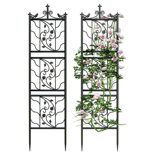 Set of 2 Tall Decorative Iron Trellises for Climbing Plants & Garden Walls