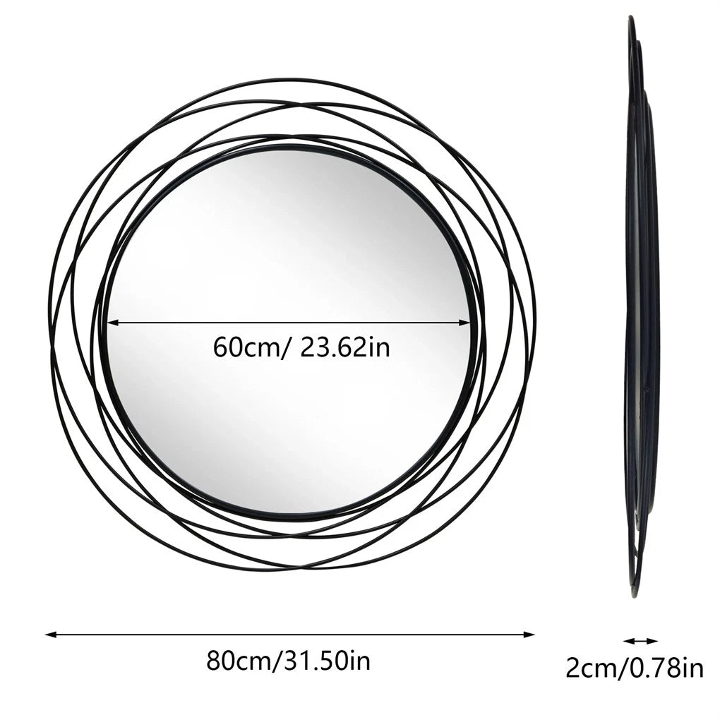 Round Black Iron Wire Frame Wall Mirror - Modern Geometric Hanging Mirror - Decorative Circle Metal Wall Mirror for Living Room Bedroom Entryway