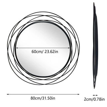 Round Black Iron Wire Frame Wall Mirror - Modern Geometric Hanging Mirror - Decorative Circle Metal Wall Mirror for Living Room Bedroom Entryway