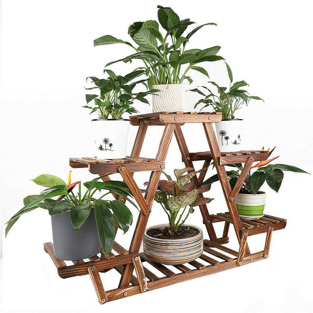 P&P 5 Tier Pot Wooden Plant Stand Shelves Bonsai Display Storage Rack Outdoor Indoor