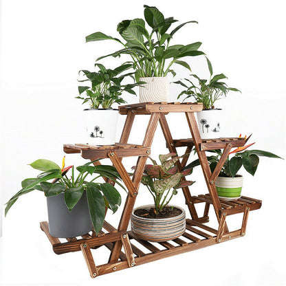 P&P 5 Tier Pot Wooden Plant Stand Shelves Bonsai Display Storage Rack Outdoor Indoor