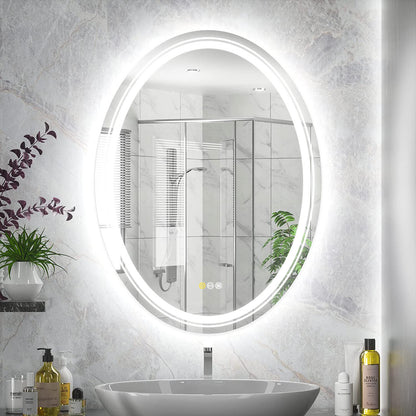 Dimmable oval LED bathroom mirror illuminated