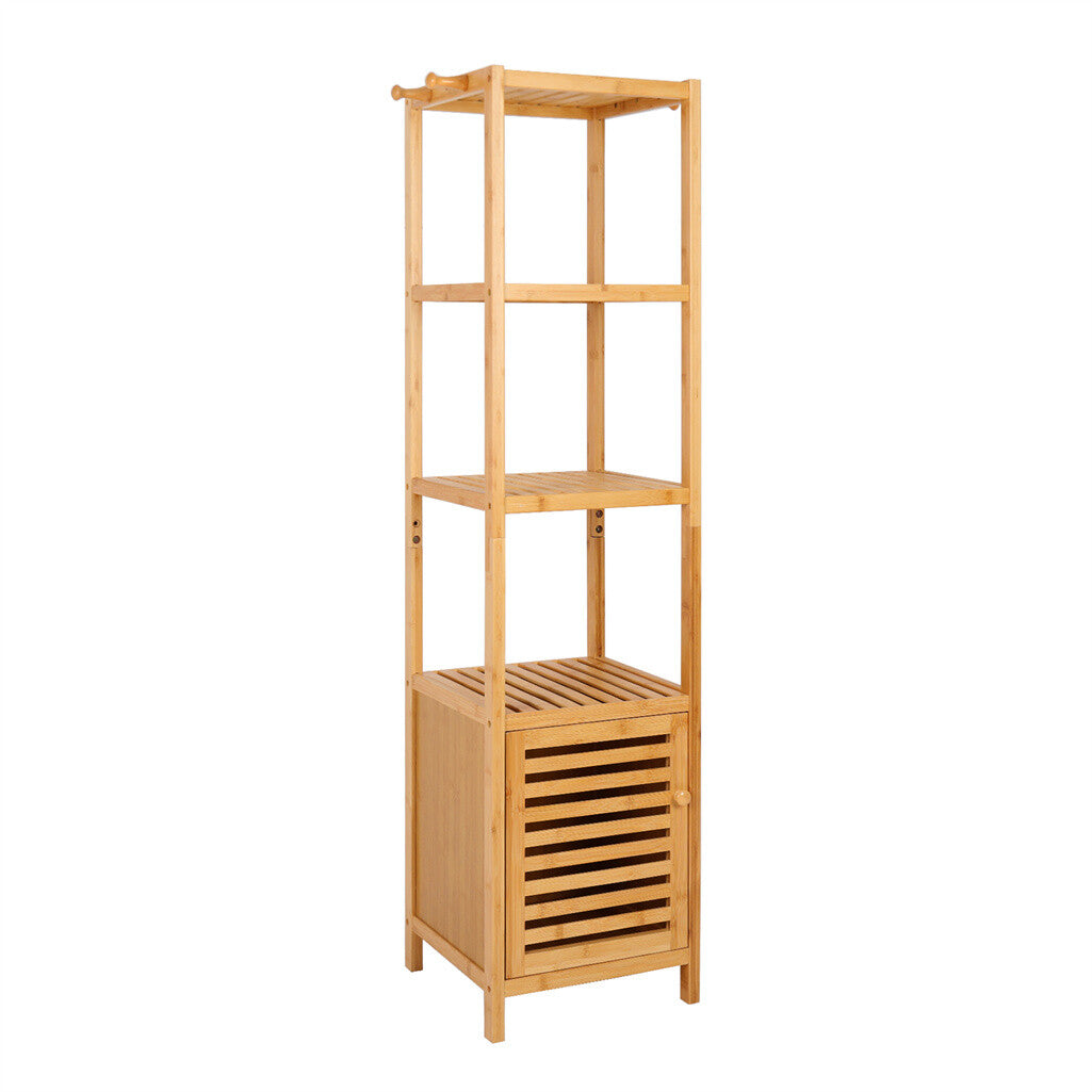 P&P Large Wooden Bathroom Storage Cabinet Slim Cupboard Organizer w 4 Shelf & 3 Hook
