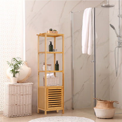 P&P Large Wooden Bathroom Storage Cabinet Slim Cupboard Organizer w 4 Shelf & 3 Hook