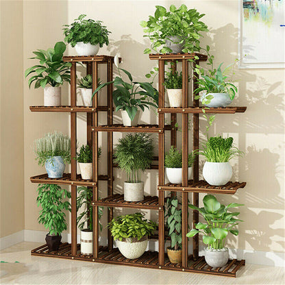 Carbonised wood plant rack shown indoors