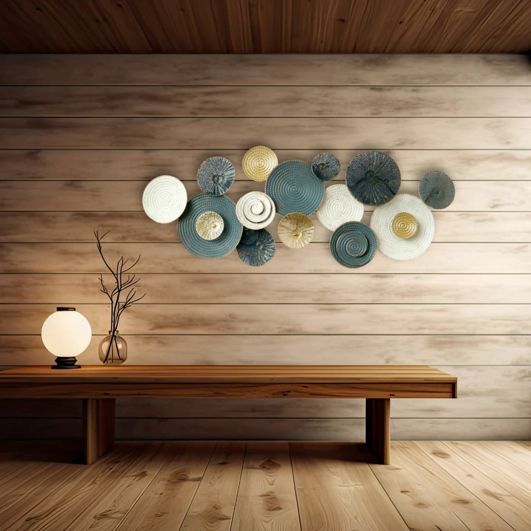 Layered circular metal wall sculpture front view