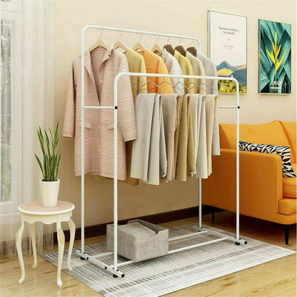 Double hanging rails and lower storage shelf