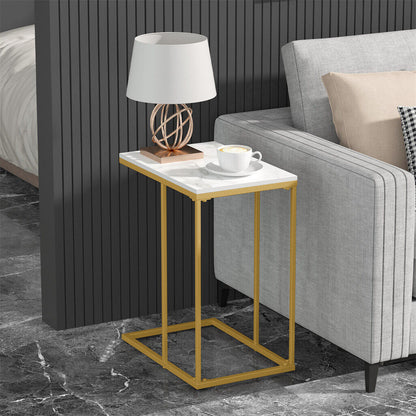 P&P Marble Top C Shaped Laptop End Side Table Small Chair Side Snack Accent Table