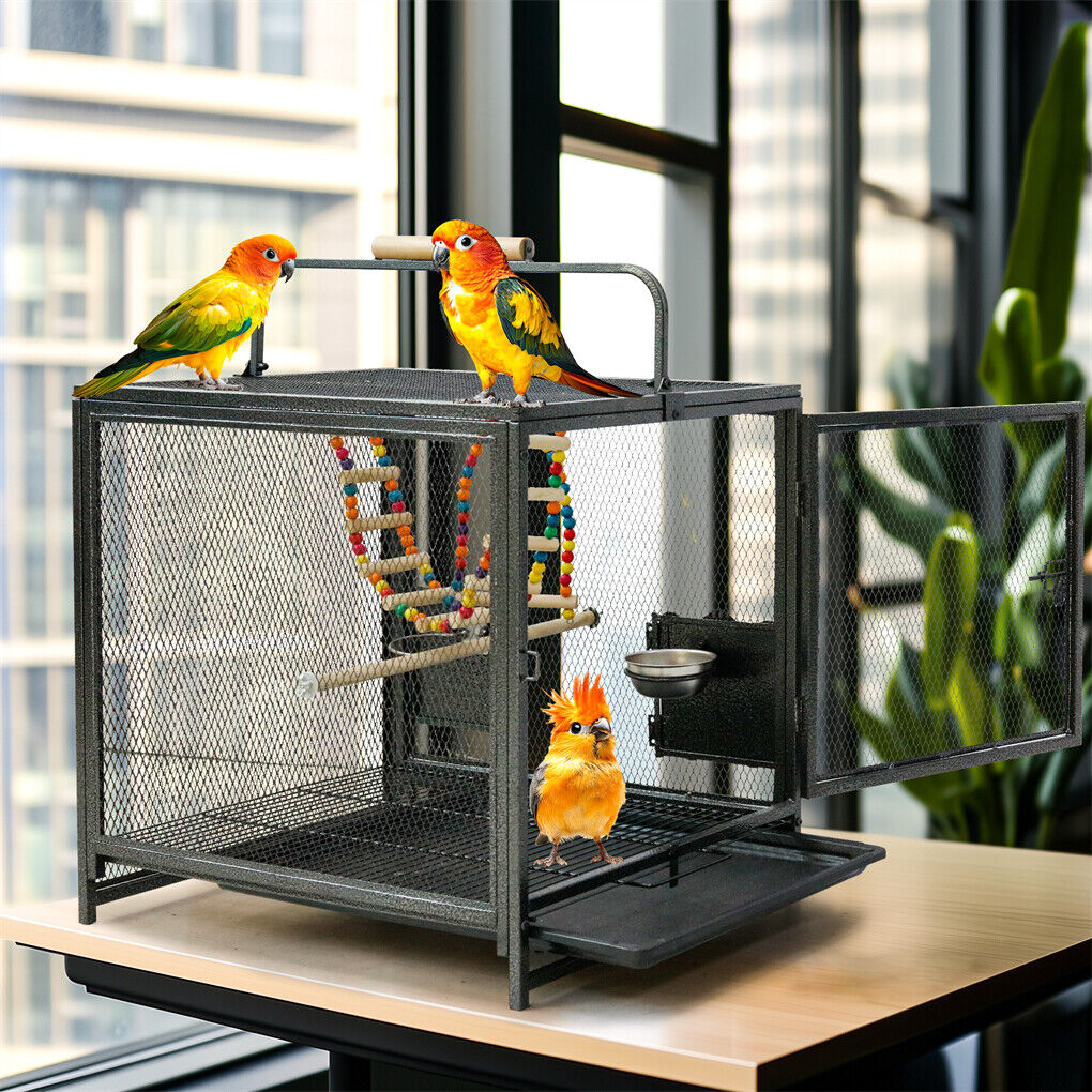 P&P Large Iron Travel Bird Cage Small Parrots Pet House with Ladder Swing & Bowls AU
