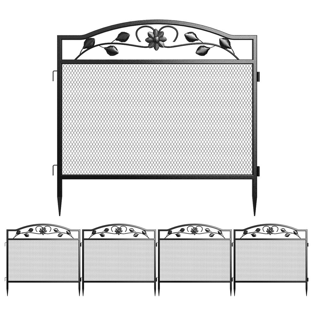 P&P 5Panel Garden Fence Wrought Iron Outdoor Flower Bed Animal Barrier Dog Pet Fence