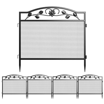 P&P 5Panel Garden Fence Wrought Iron Outdoor Flower Bed Animal Barrier Dog Pet Fence