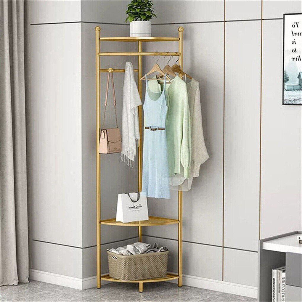 Corner hall tree with shelves for shoes bags and accessories