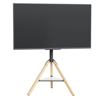 P&P 32-75 Inch Swivel Tripod TV Stand Stable Wooden Legs TV Mount with Marble Shelf