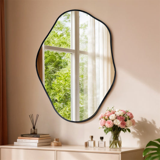 Irregular Black Framed Wall Hanging Mirror for Modern Interiors