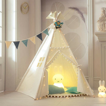 P&P Foldable Teepee Tent + Mat Boho Tent Childrens Wigwam Play Tent for Kids
