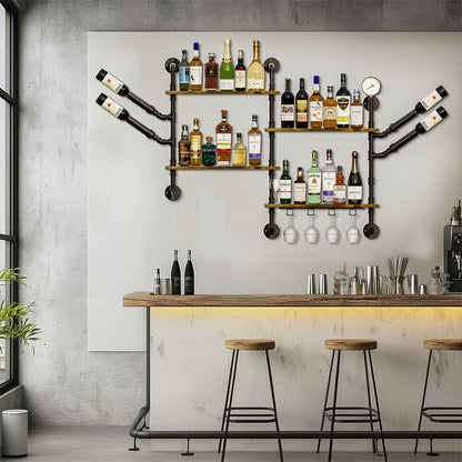 Buy Wall-Mounted Vintage Pipe Wine Rack & Glass Holder â€“ AU Shipping