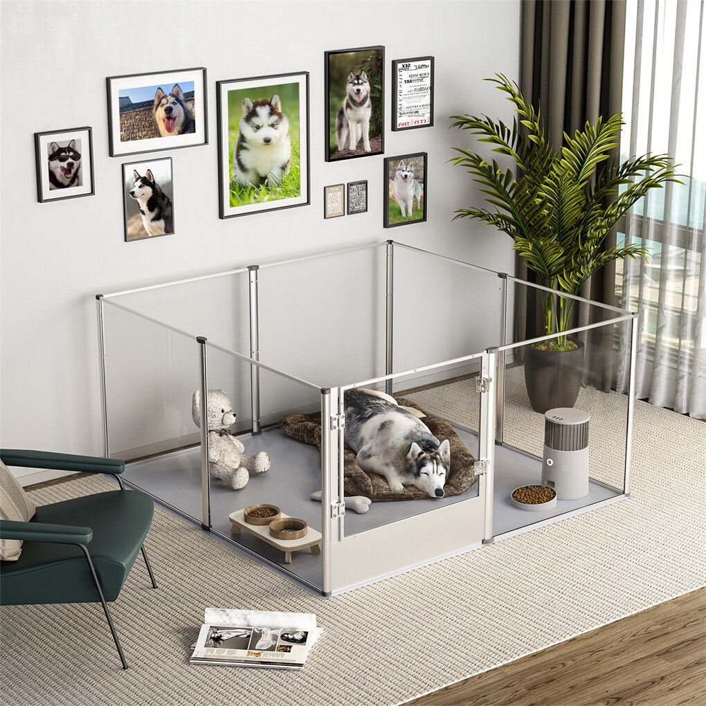 P&P 81cm Highest Acrylic Dog Whelping Pen Box Safe Aluminum Frame Pet Playpen w/ Mat
