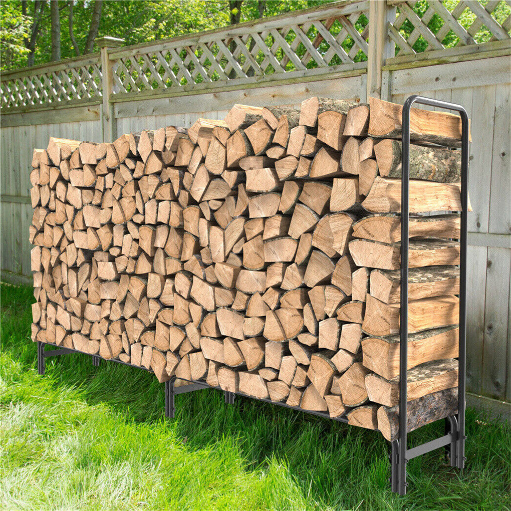 Open metal log holder for ventilated wood storage