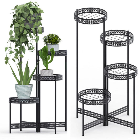 Vintage Corner Flower Pot Stand with Metal Shelves
