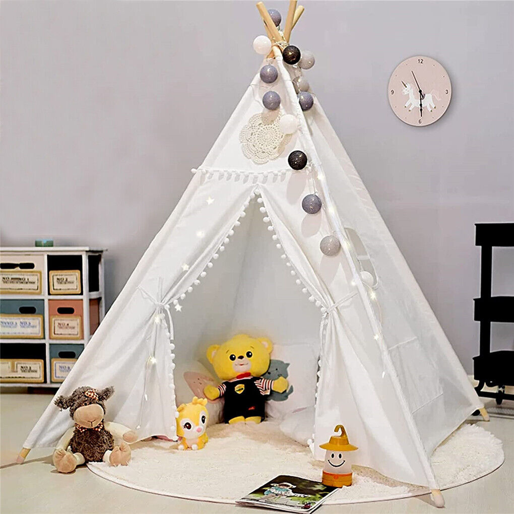 P&P Foldable Teepee Tent + Mat Boho Tent Childrens Wigwam Play Tent for Kids