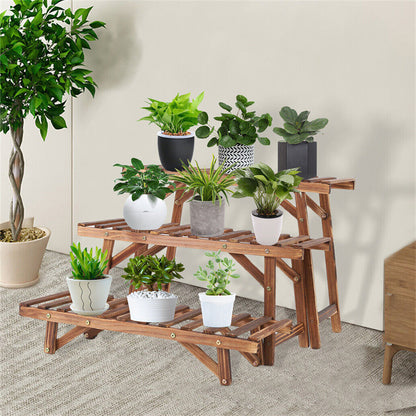 P&P DIY 3 Tier Wide Ladder Plant Stand Outdoor Step Heavy Duty Wood Rack Stair Style