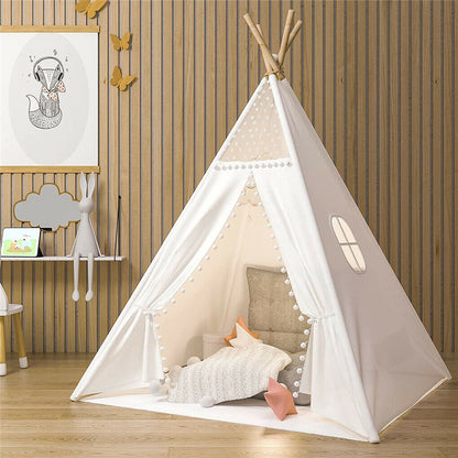 P&P Foldable Teepee Tent + Mat Boho Tent Childrens Wigwam Play Tent for Kids