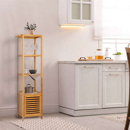 P&P Large Wooden Bathroom Storage Cabinet Slim Cupboard Organizer w 4 Shelf & 3 Hook