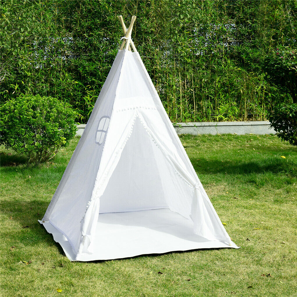 P&P Foldable Teepee Tent + Mat Boho Tent Childrens Wigwam Play Tent for Kids