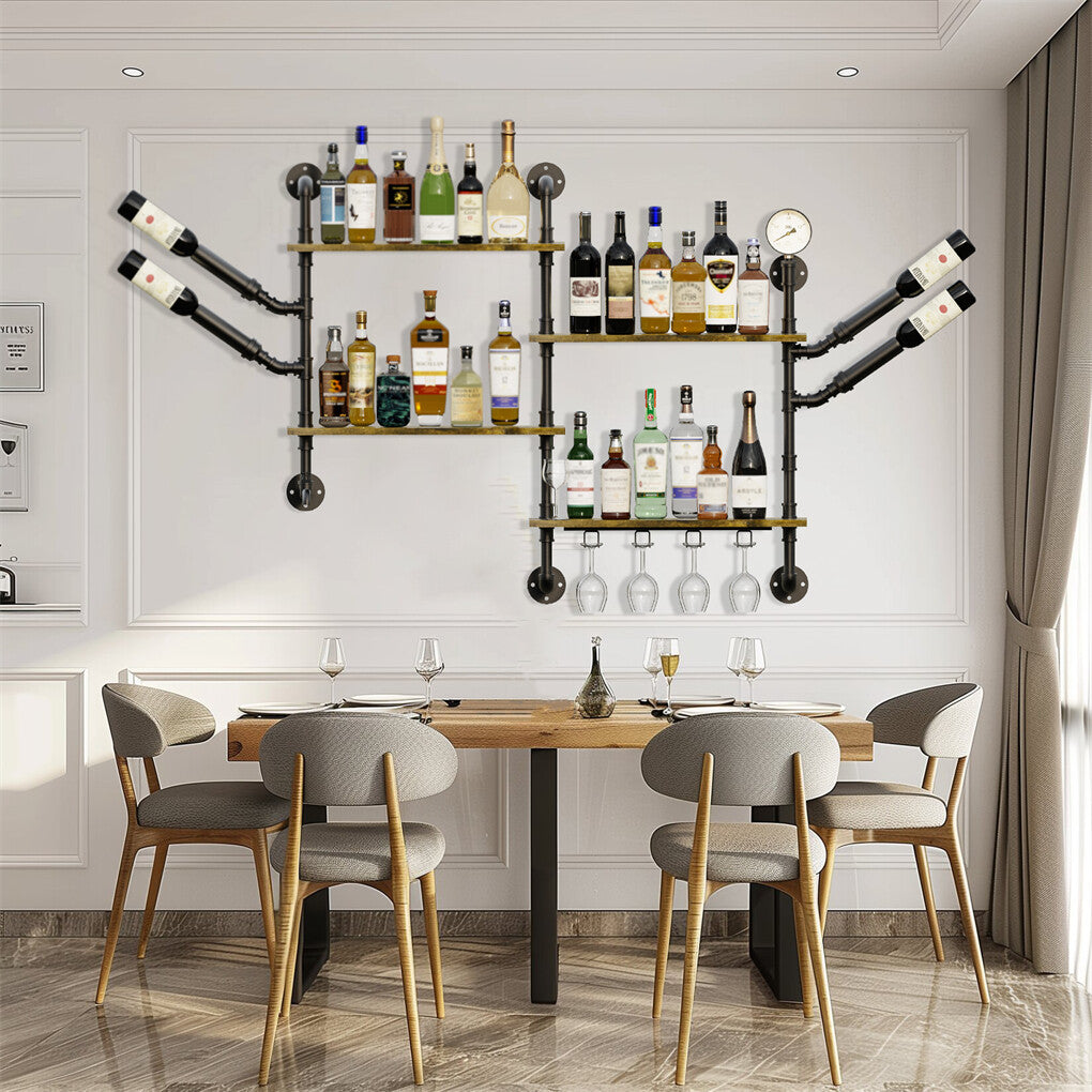 Stylish Vintage Pipe Wine Rack â€“ Wall Shelf & Glass Holder â€“ Available in Australia