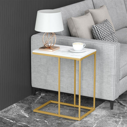 P&P Marble Top C Shaped Laptop End Side Table Small Chair Side Snack Accent Table