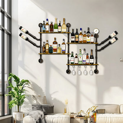 Vintage Pipe Wine Rack with Glass Holder â€“ Shop Now in Australia