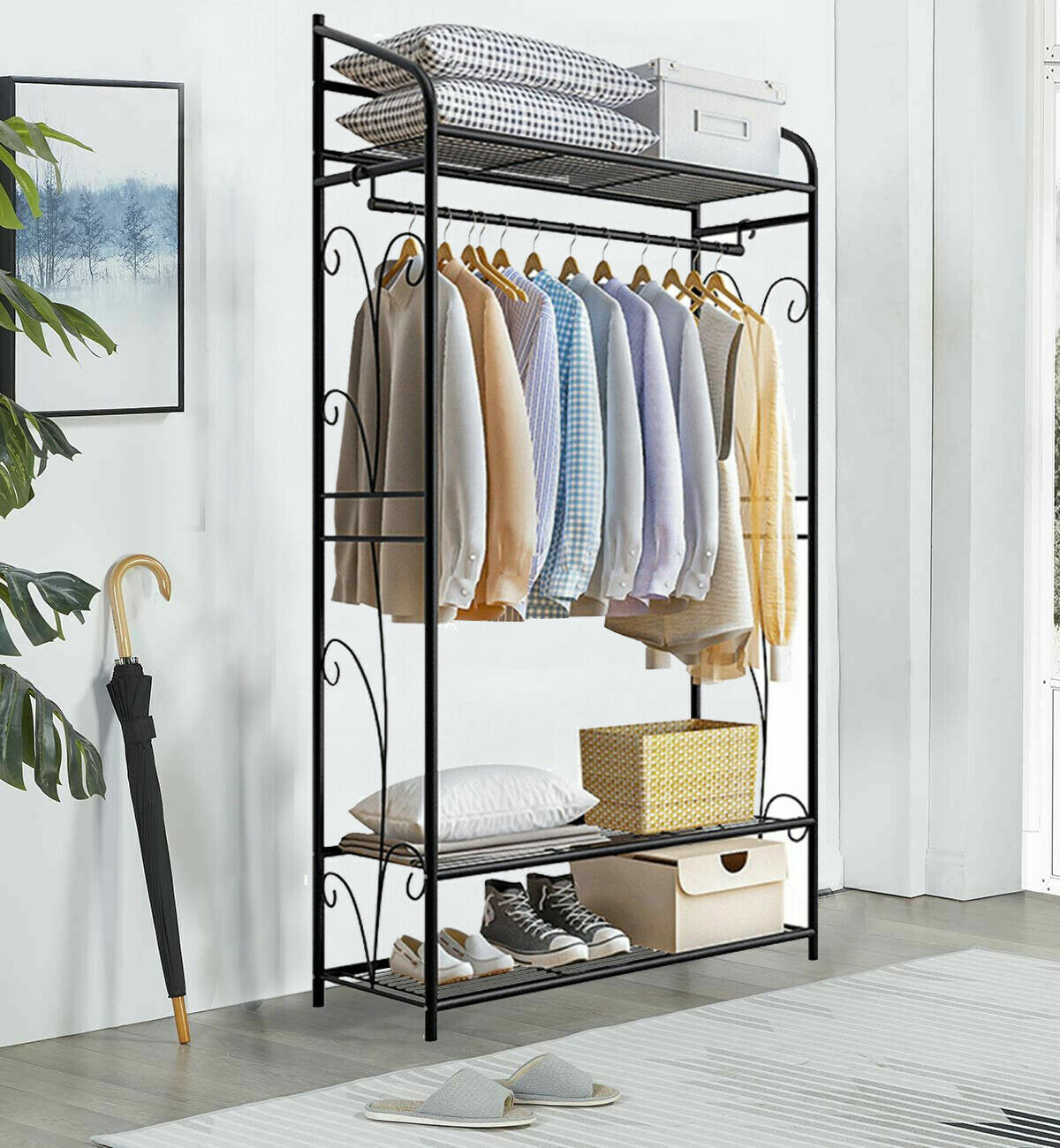 P&P Large Space Clothes Rack Garment Hanger Stand Hanging Rail Iron Coat Closet Unit