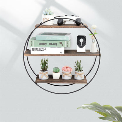 P&P Large Round Wall Unit Industrial Iron Style Retro Metal Wood Home Shelf Storage