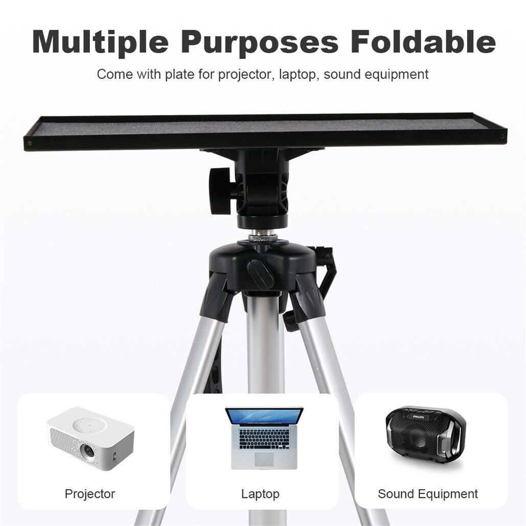 Tilting equipment tray on adjustable tripod stand