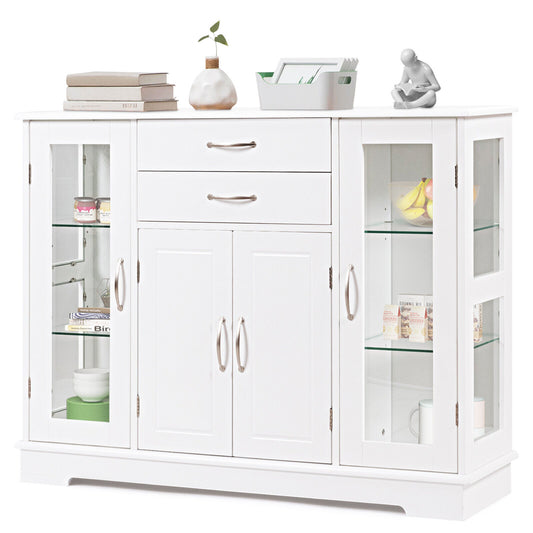 Buffet Sideboard with Tempered Glass Doors & Drawers