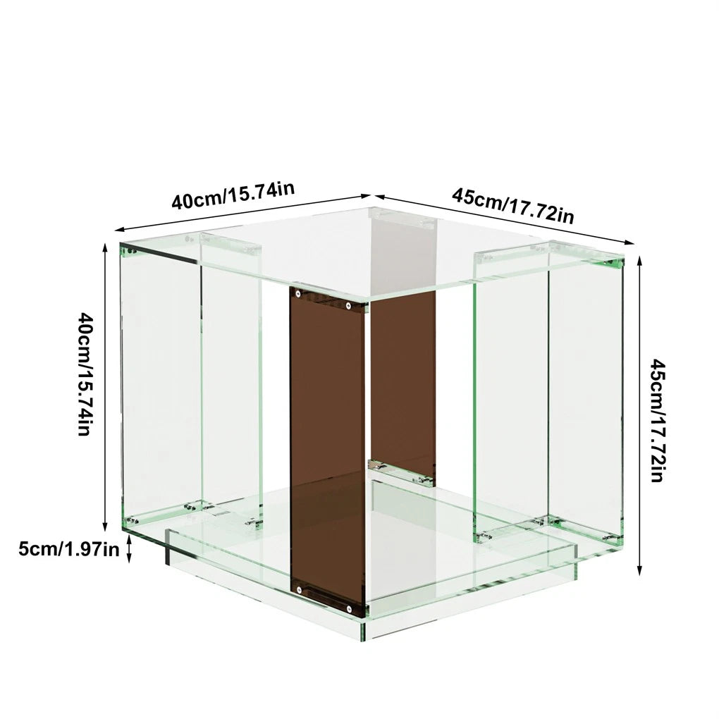 2 Tier Green Tinted Acrylic Side Table Square Bedside End Table with Open Storage