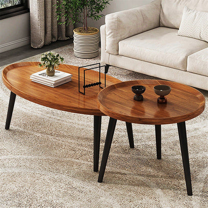 P&P Set of 2 Nesting Coffee Tables Nightstand Vintage Furniture with Metal Frame AU