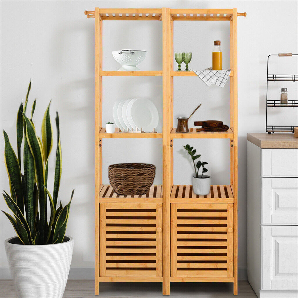 P&P Large Wooden Bathroom Storage Cabinet Slim Cupboard Organizer w 4 Shelf & 3 Hook