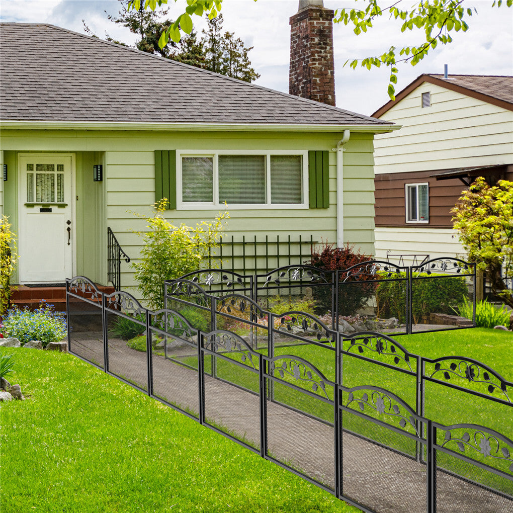 P&P 5Panel Garden Fence Wrought Iron Outdoor Flower Bed Animal Barrier Dog Pet Fence