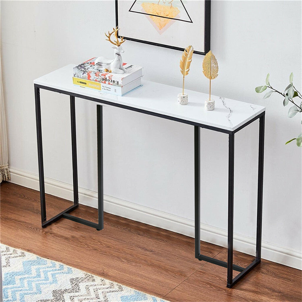 Large Modern Marble Console Table Sintered Stone Entryway Hallway Table with Metal Frame