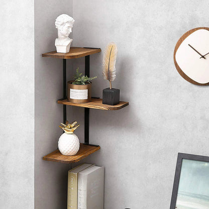 Wooden 3-Tier Floating Wall Shelf for Corner Art Display and Storage