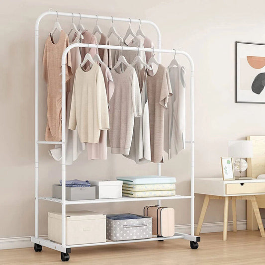 Industrial Clothes Rack with Garment Hanging and Shoe Shelf Storage AU