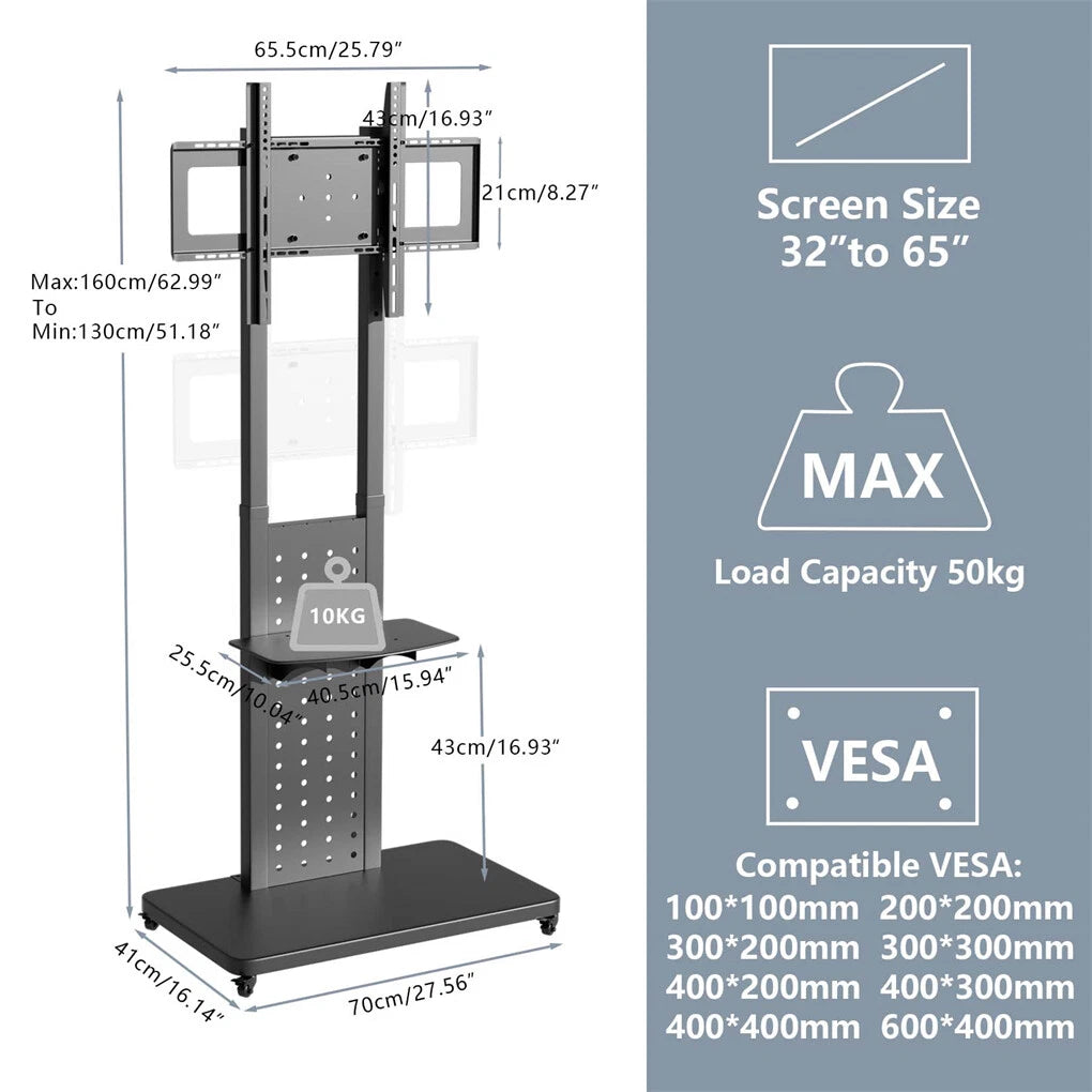 Rolling TV stand dimensions and screen compatibility