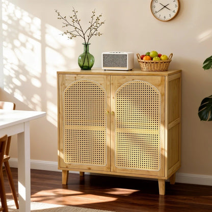 Bamboo Kitchen Buffet Sideboard Storage Cabinet XL - Modern Rattan Cupboard with Shelves for Dining Room Hallway Living Room