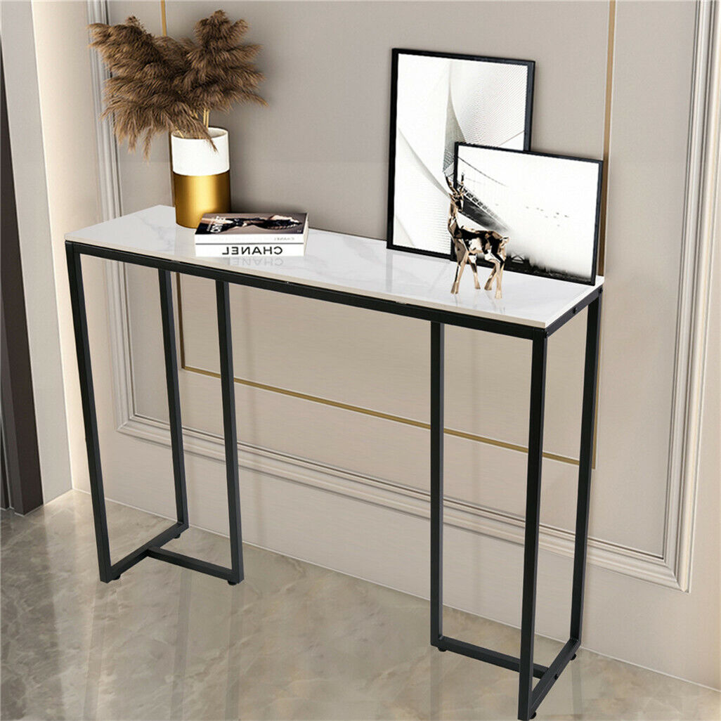 Large Modern Marble Console Table Sintered Stone Entryway Hallway Table with Metal Frame