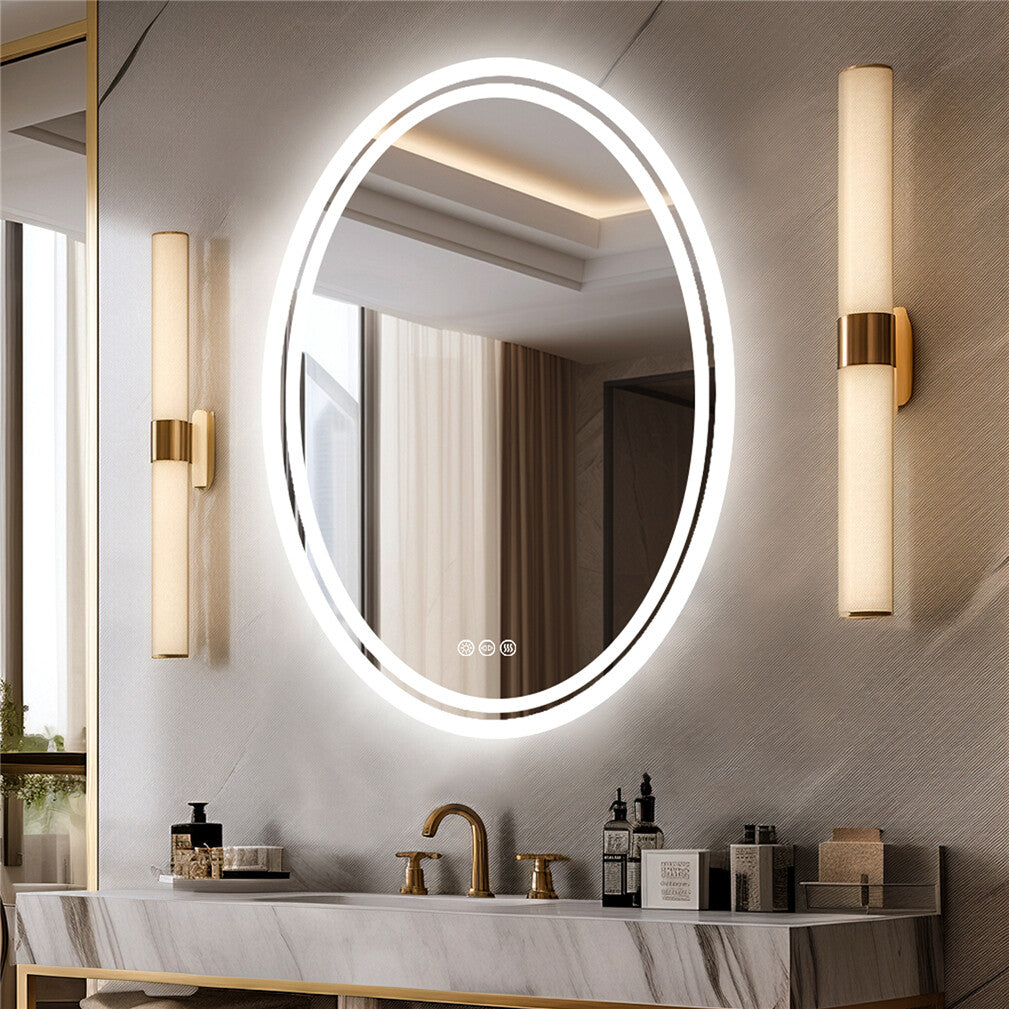Oval dual-lit LED bathroom mirror front view