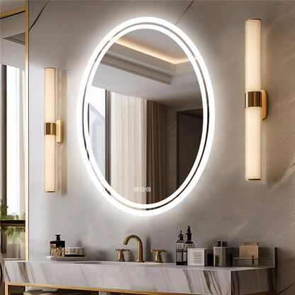 Oval dual-lit LED bathroom mirror front view