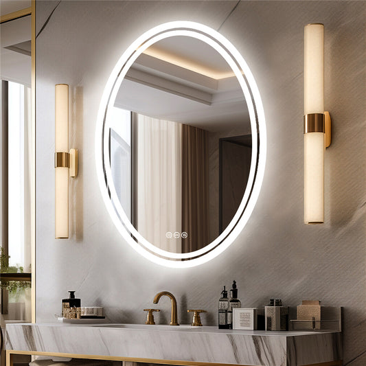 Oval dual-lit LED bathroom mirror front view