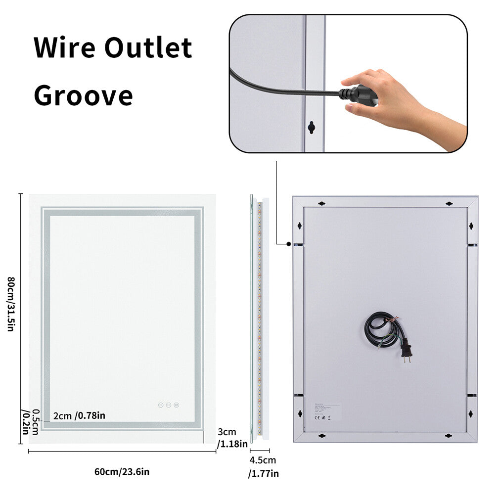 Modern anti-fog LED bathroom mirror, lit detail