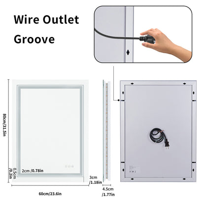 Modern anti-fog LED bathroom mirror, lit detail